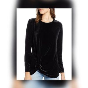 Halogen Velvet  Twist Knot Top BLACK